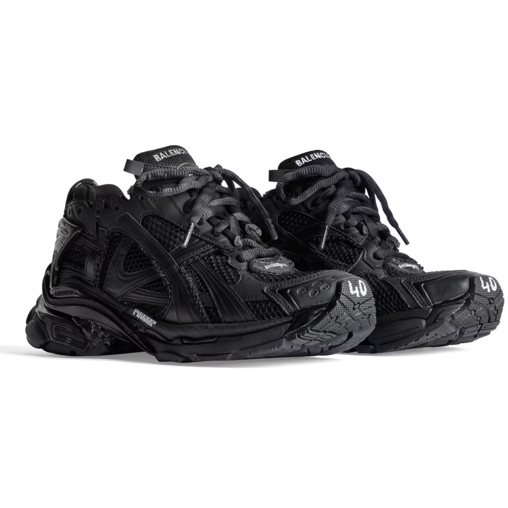 Balenciaga Black Mesh & Leather Runner Sneakers